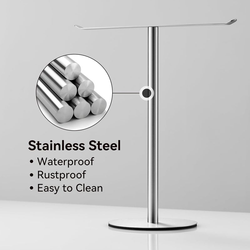 Keepmisc Silver Hand Towel Holder Stand – Countertop T-Shaped Stainless Steel Towel Rack with Non-Slip Base for Vanity and Kitchen - Image 2